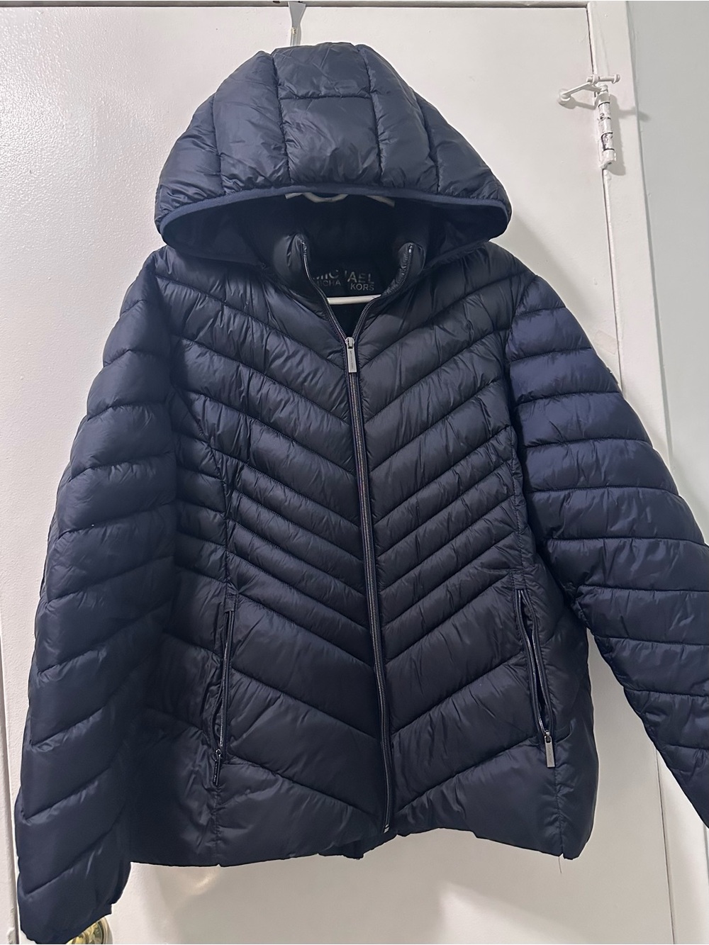 Michael Kors Navy Quilted Hooded Puffer Jacket
